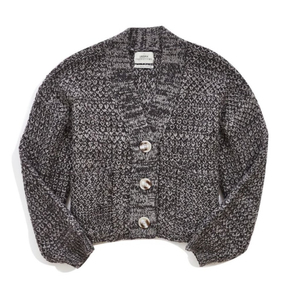 UO Smith Boxy Grey Knit Button Front Cardigan XS